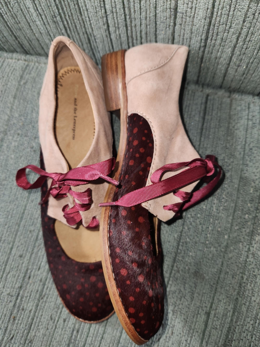 🍉Pilcro and the Letterpress Blush and Burgundy Polka Dot Lace-Up Flats - Picture 4 of 7